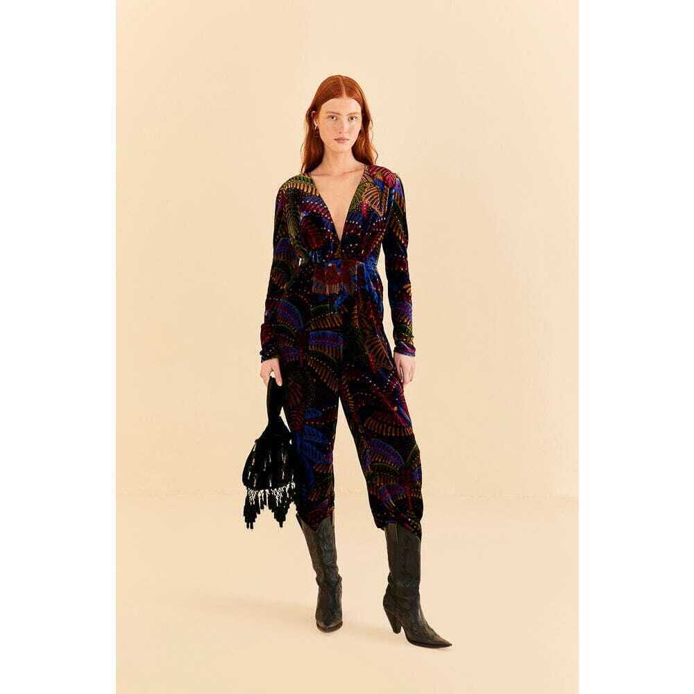 Black Midnight Island V Neck Velvet Jumpsuit